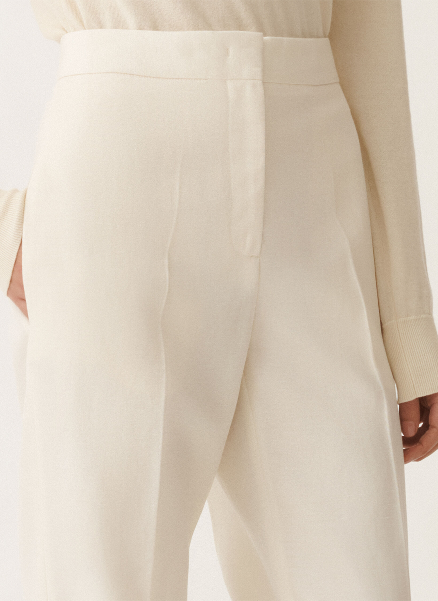 Wool Linen Hopsack Straight Leg Trouser - Fabiana Filippi