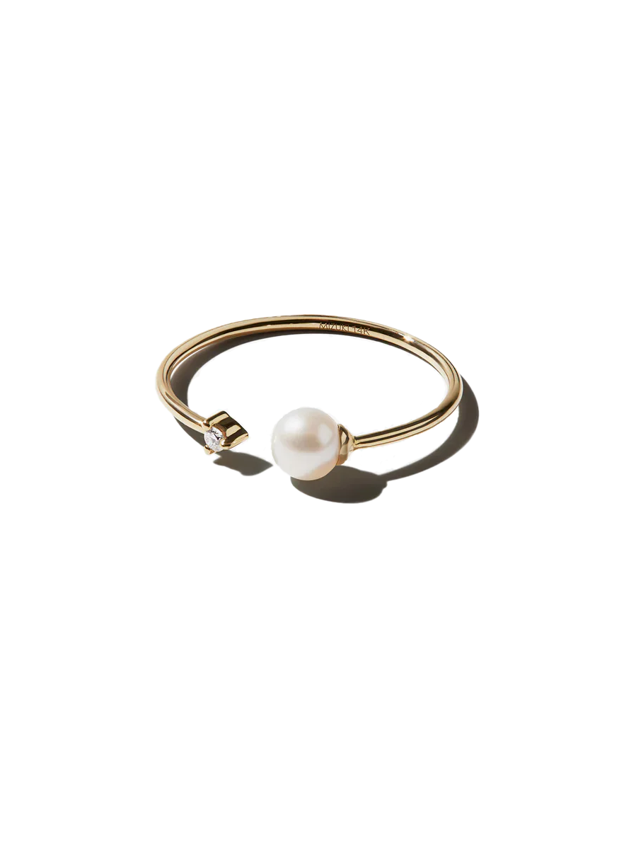 Small Pearl and Diamond Open Ring