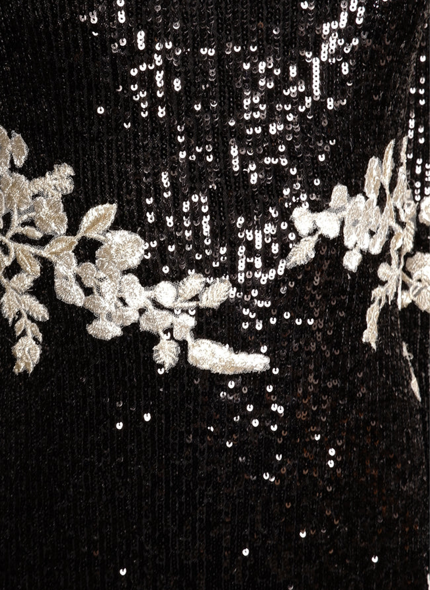 Floral Applique Stretch Sequin Long Sleeve Dress - Naeem Khan