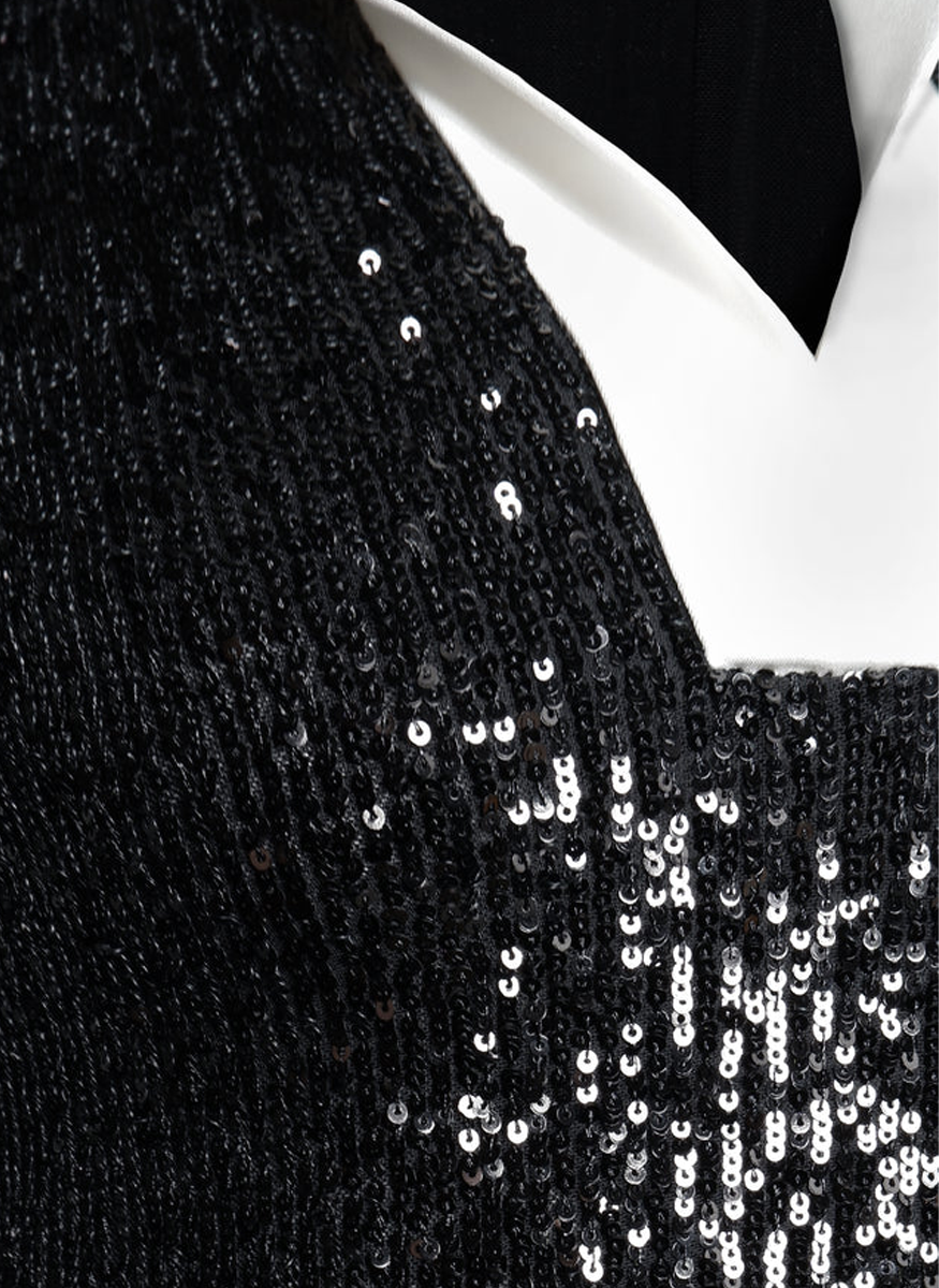 Tuxedo Sequin Gown with Long Sleeves - Naeem Khan