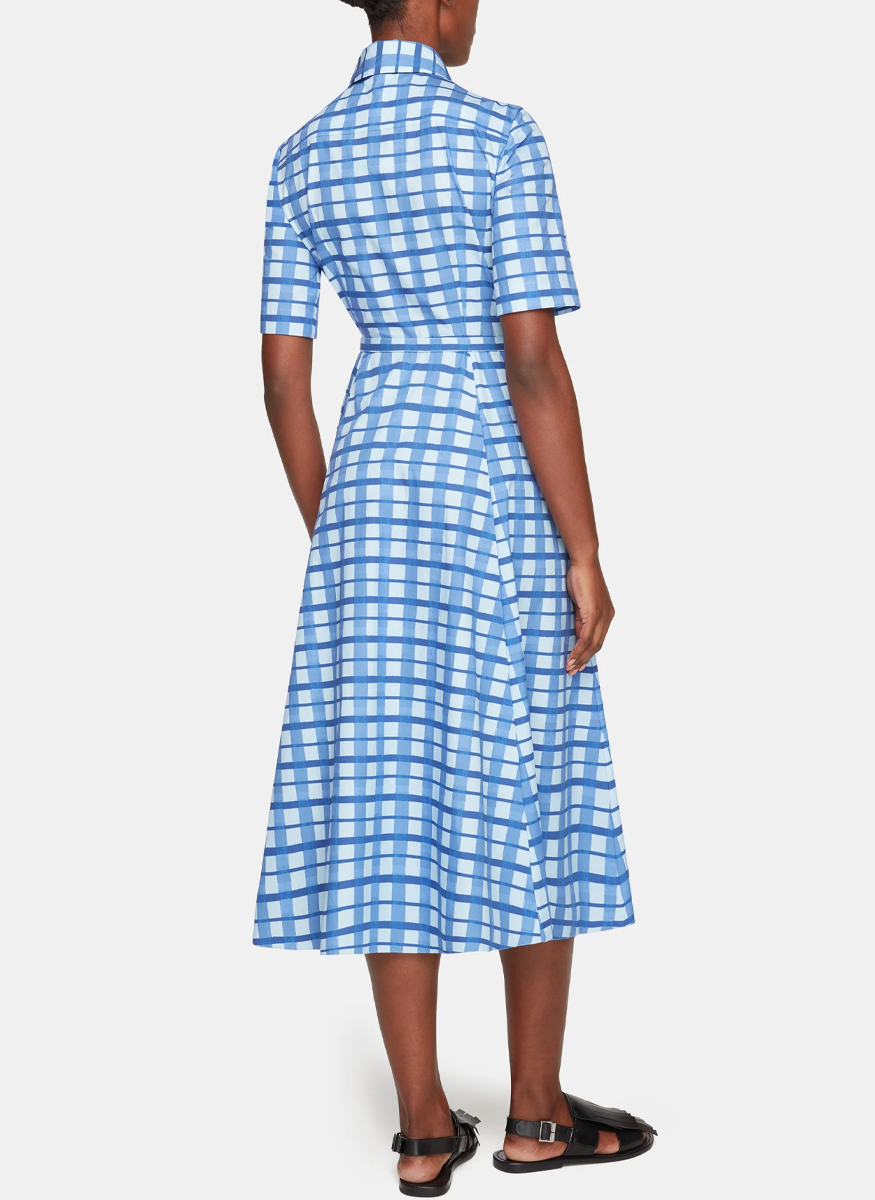 Rubie Dress in Blue Painted Gingham Cotton Poplin - Emilia Wickstead