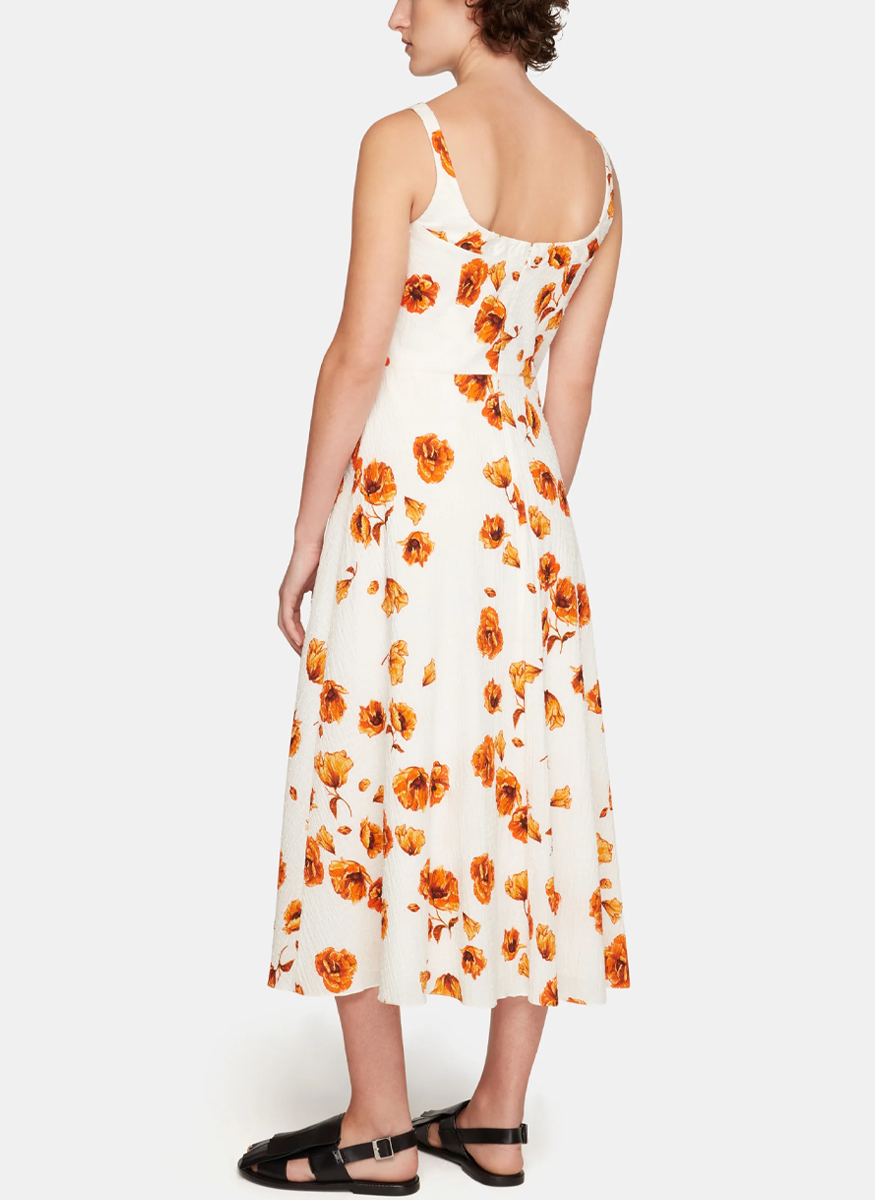 Verena Dress in Orange Poppies Bibione Cotton - Emilia Wickstead
