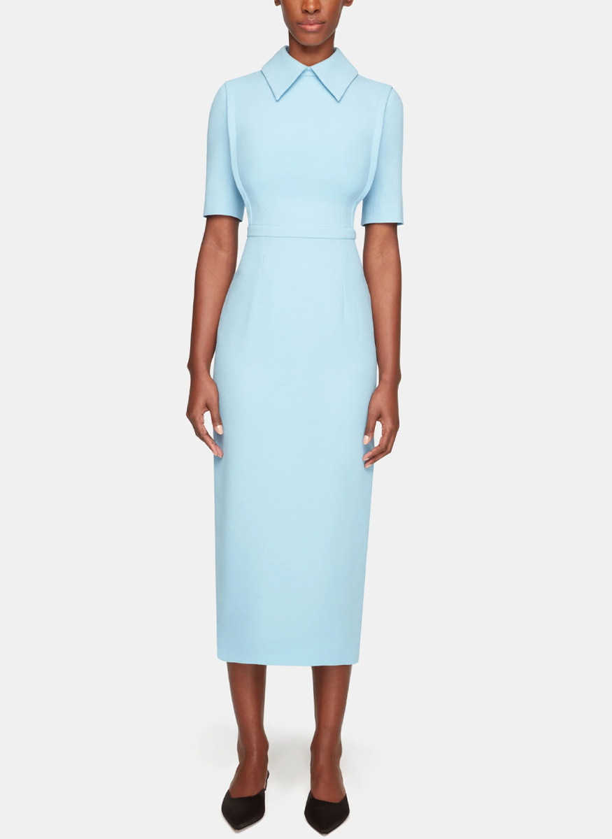 Valletta Dress in Sky Blue Single Wool Crepe - Emilia Wickstead