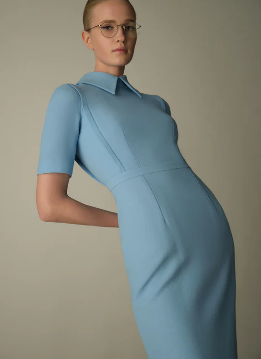 Valletta Dress in Sky Blue Single Wool Crepe - Emilia Wickstead