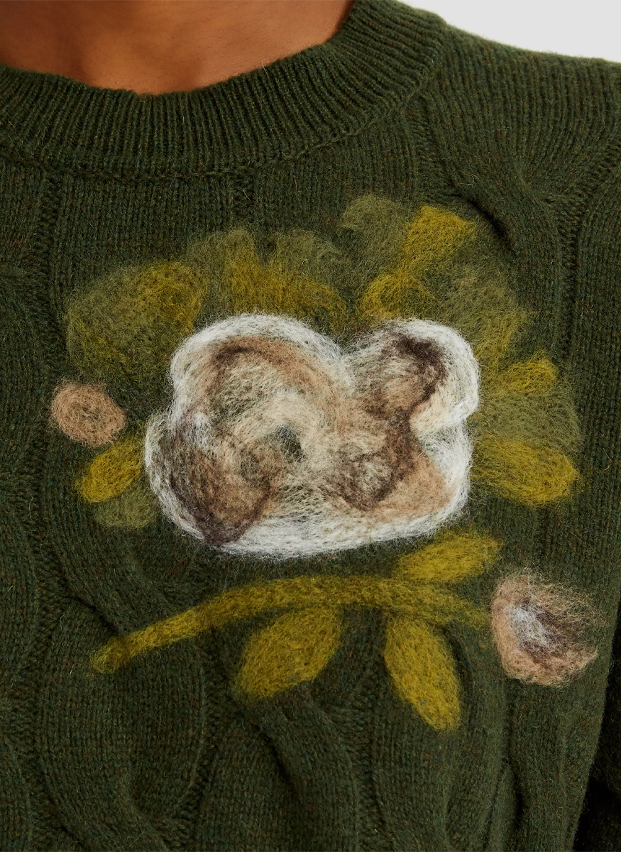Crewneck Wool Sweater with Floral Detail - Erdem