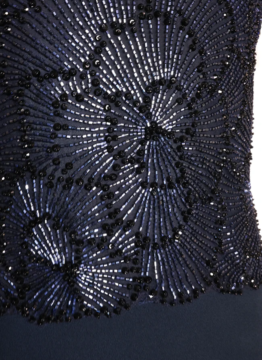 Beaded Bodice Cap Sleeve Fit-and-Flare Crepe Gown - Naeem Khan