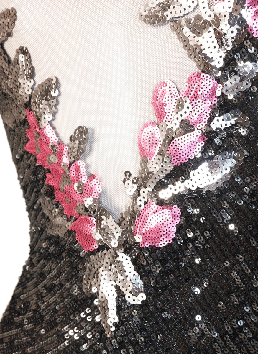Floral Applique Stretch Sequin V-Neck Gown - Naeem Khan