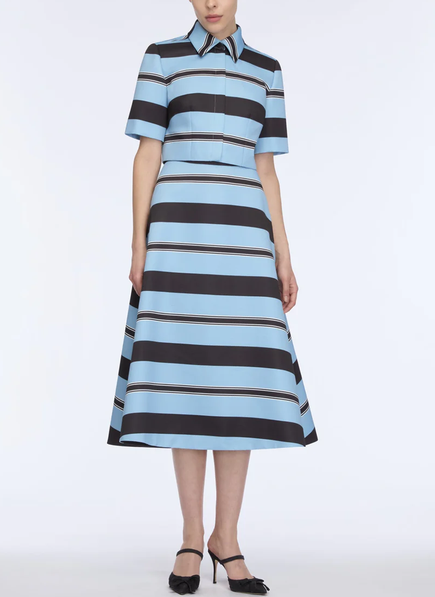Natalie Top in Blue & Black Striped Taffeta Faille - Emilia Wickstead