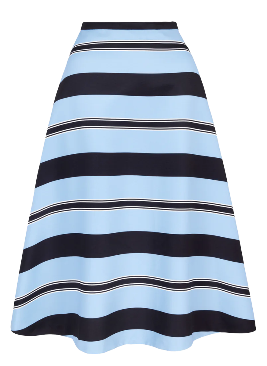 Hallie Skirt in Blue & Black Stripe Taffeta Faille - Emilia Wickstead