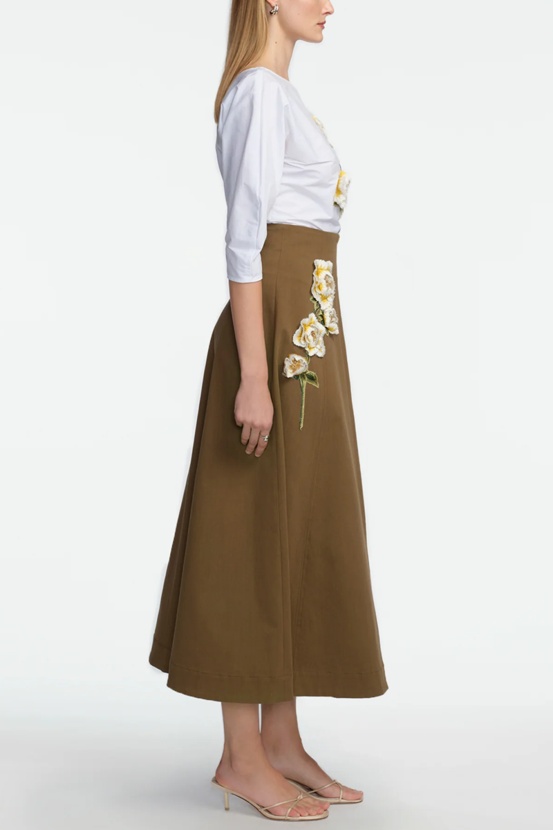 3D Peony Embroidered Cotton Poplin Top - Lela Rose