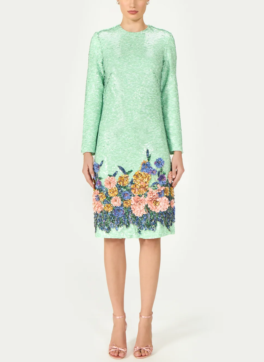 Arla Sequin Floral Midi Dress - Costarellos