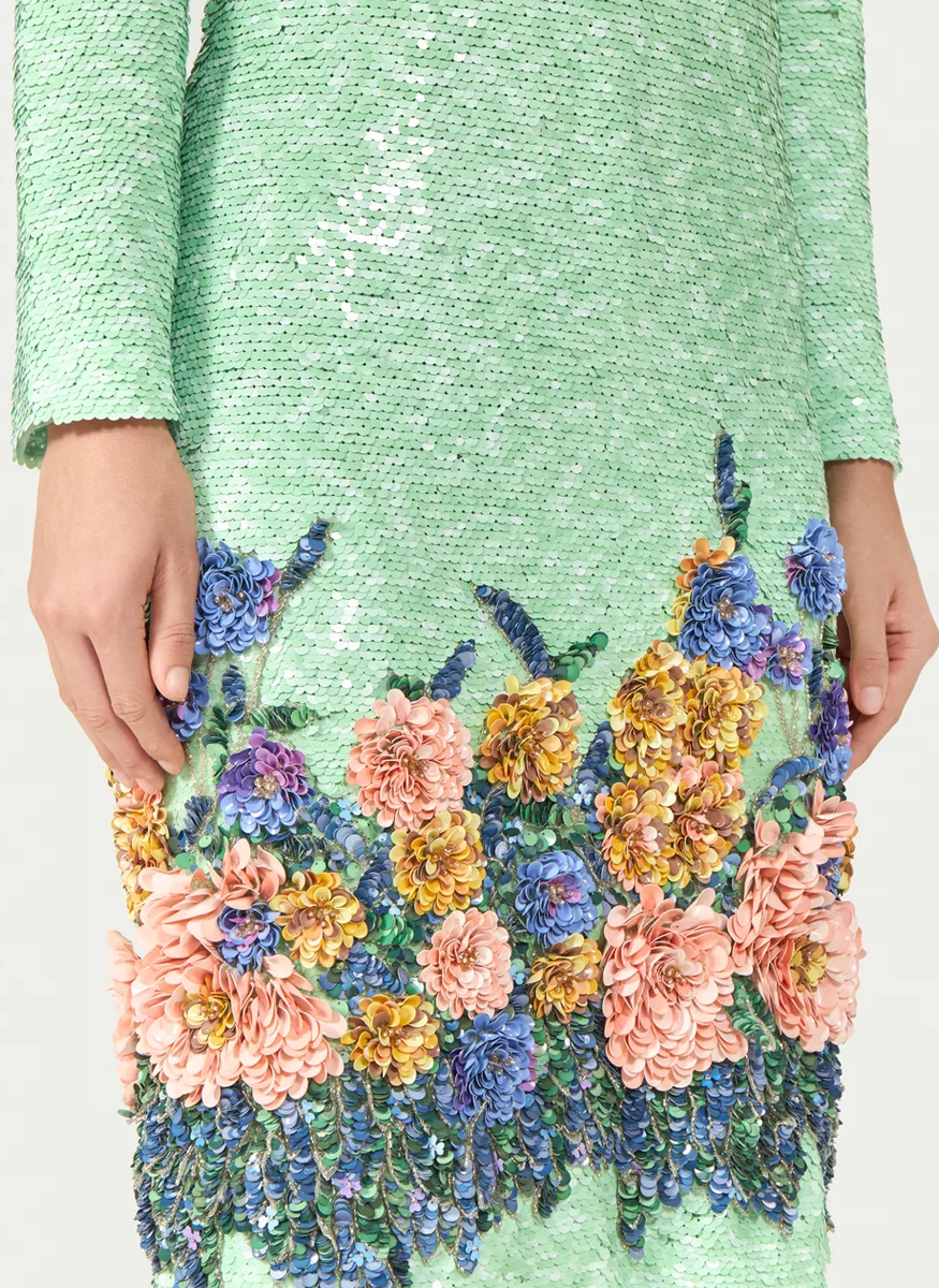 Arla Sequin Floral Midi Dress - Costarellos