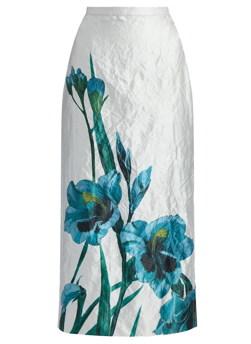 Floral Textured Satin Midi Pencil Skirt - Erdem