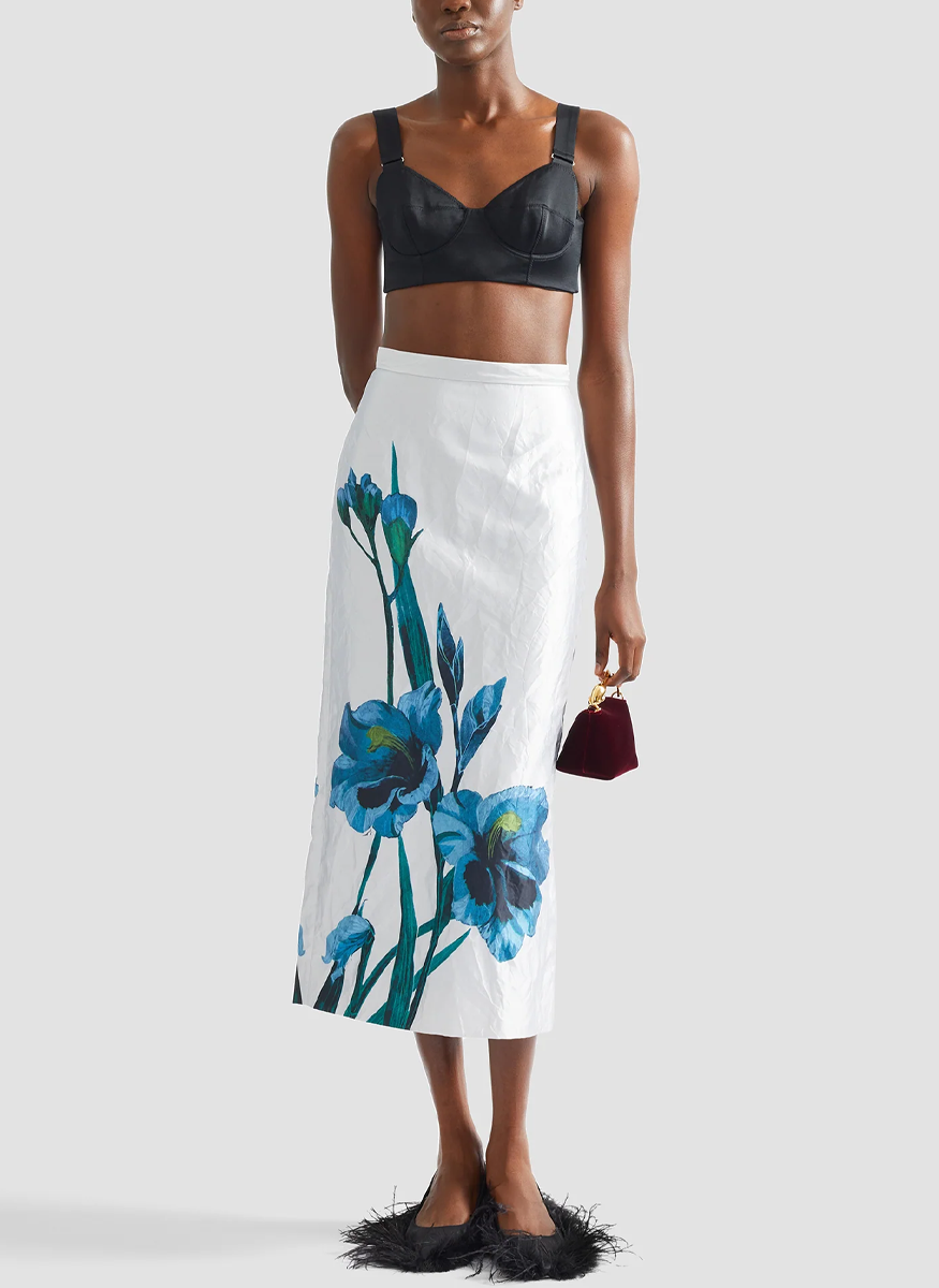 Floral Textured Satin Midi Pencil Skirt - Erdem