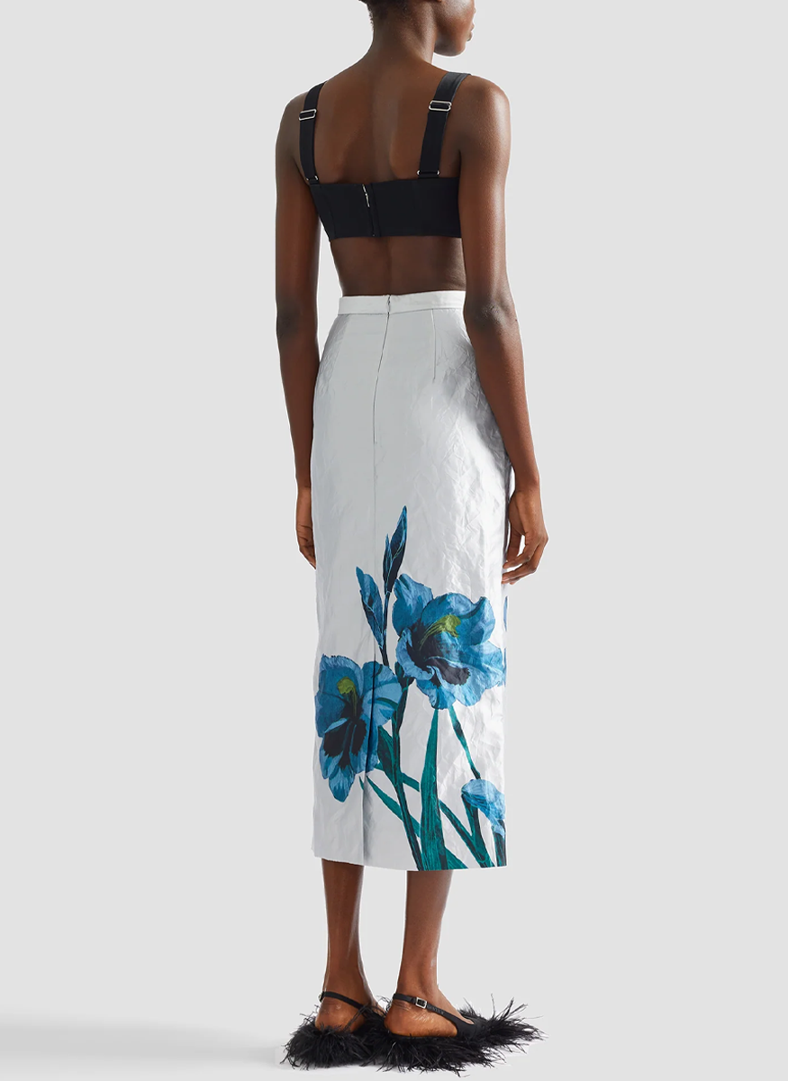 Floral Textured Satin Midi Pencil Skirt - Erdem
