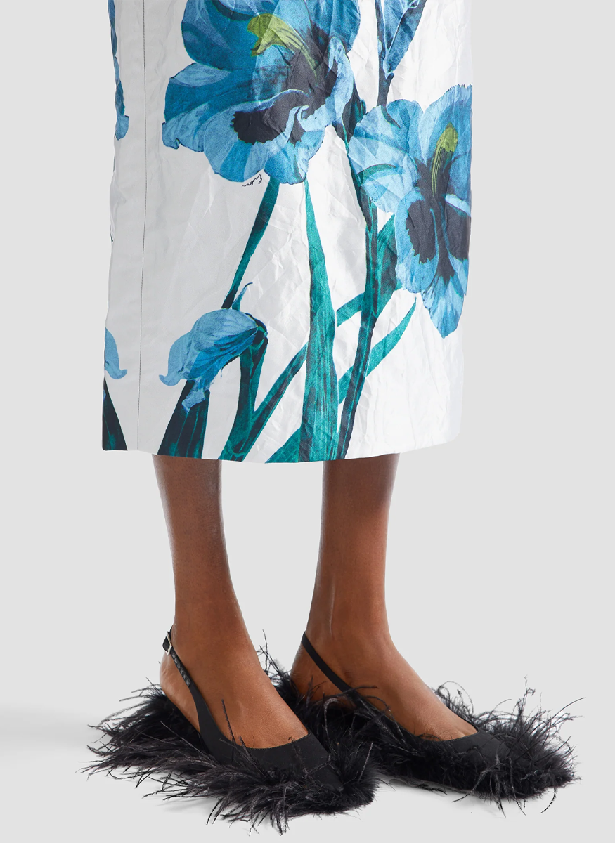 Floral Textured Satin Midi Pencil Skirt - Erdem