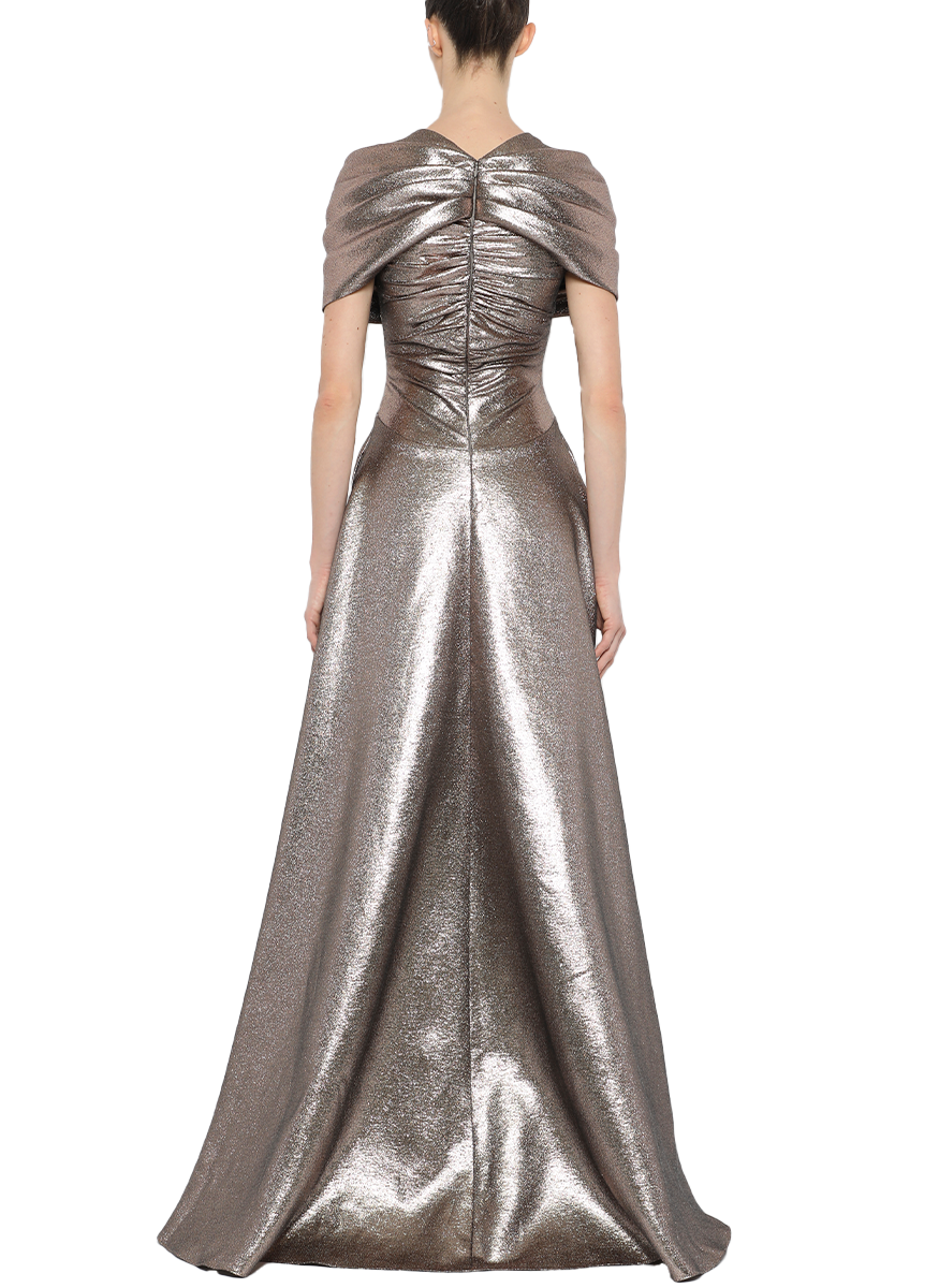 Chiara V-Neck Off Shoulder Metallic Gown - Prabal Gurung