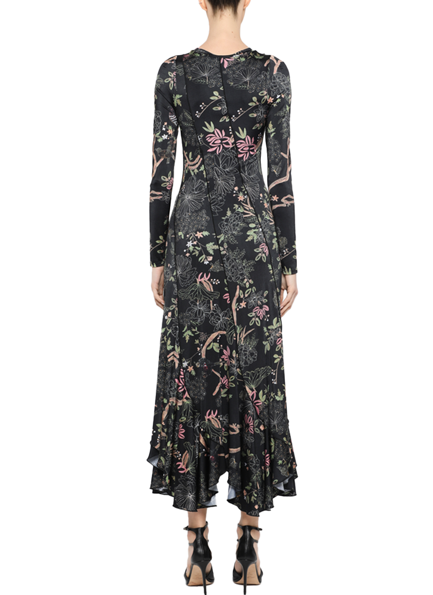 Floral Diagonal Seamed Long Sleeve Midi Dress - Prabal Gurung