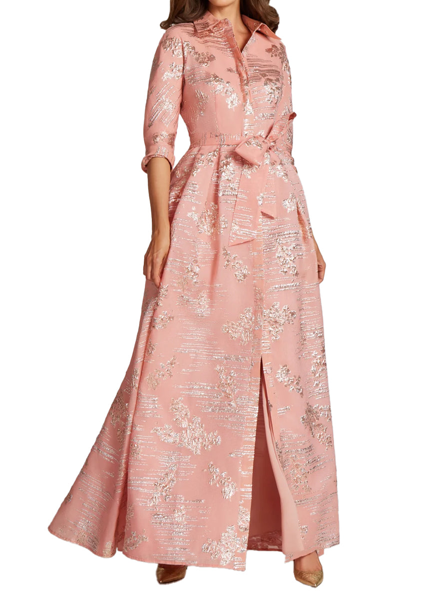 Long Sleeve Collared Gown with Bow