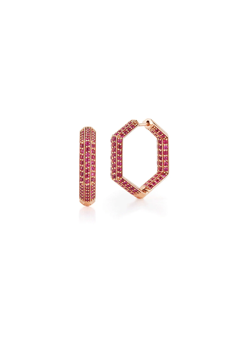 “Hex” Hoops, Hot Pink Sapphire - Katherine Jetter