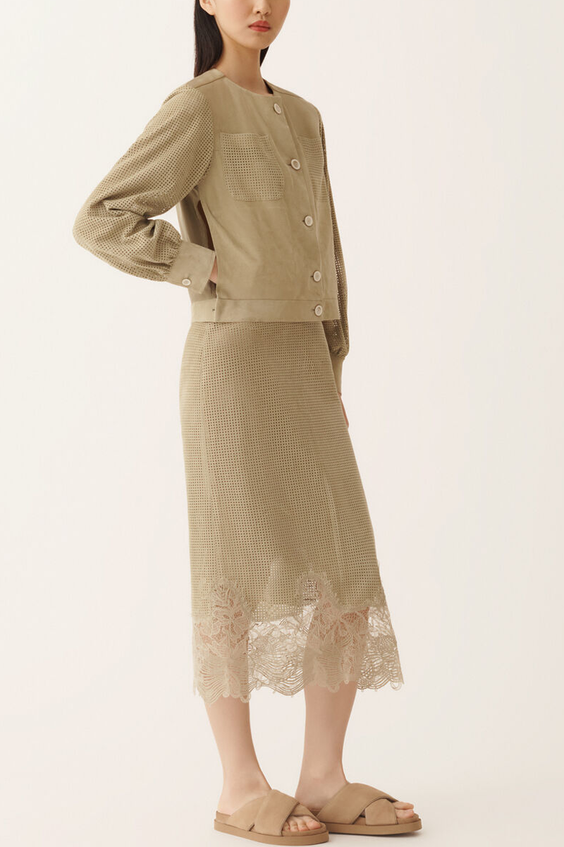 Openweave Suede Pencil Skirt