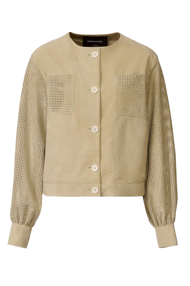 Suede Boxy Jacket with Taffeta Back