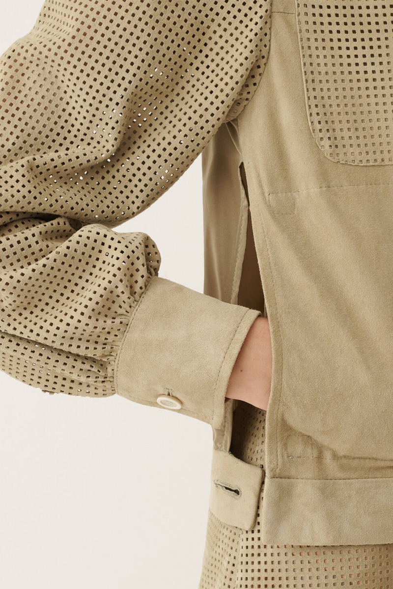Suede Boxy Jacket with Taffeta Back - Fabiana Filippi