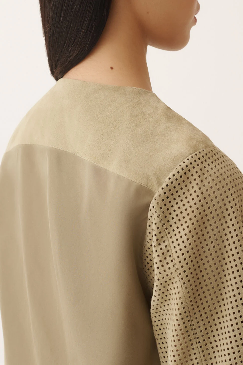 Suede Boxy Jacket with Taffeta Back - Fabiana Filippi