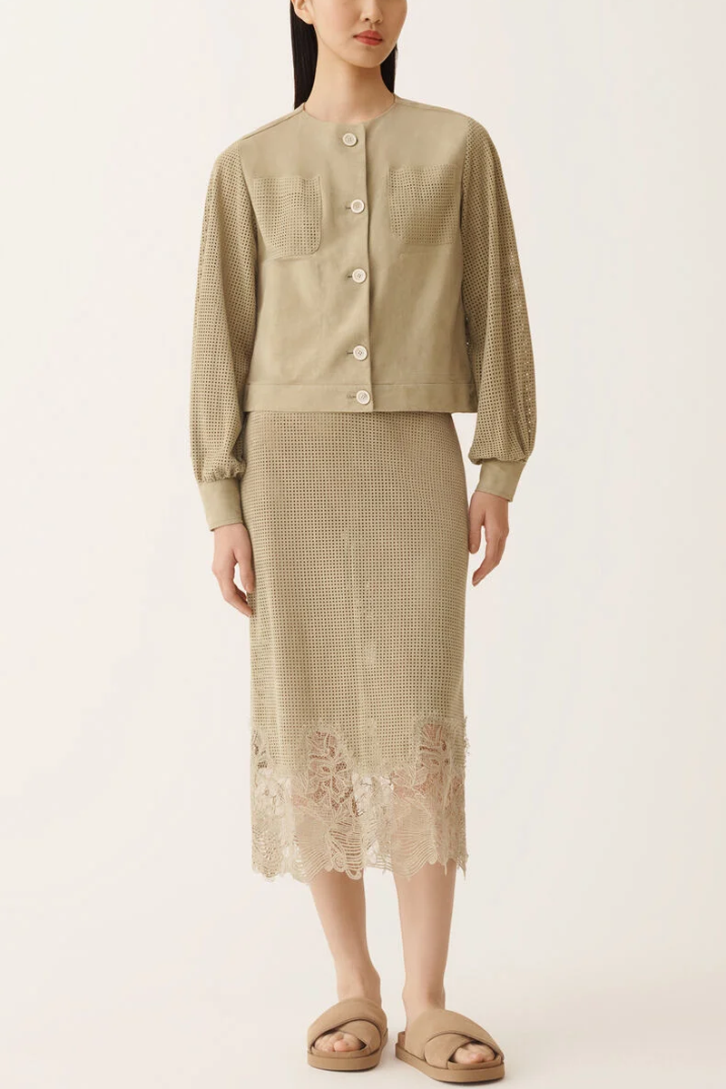 Suede Boxy Jacket with Taffeta Back