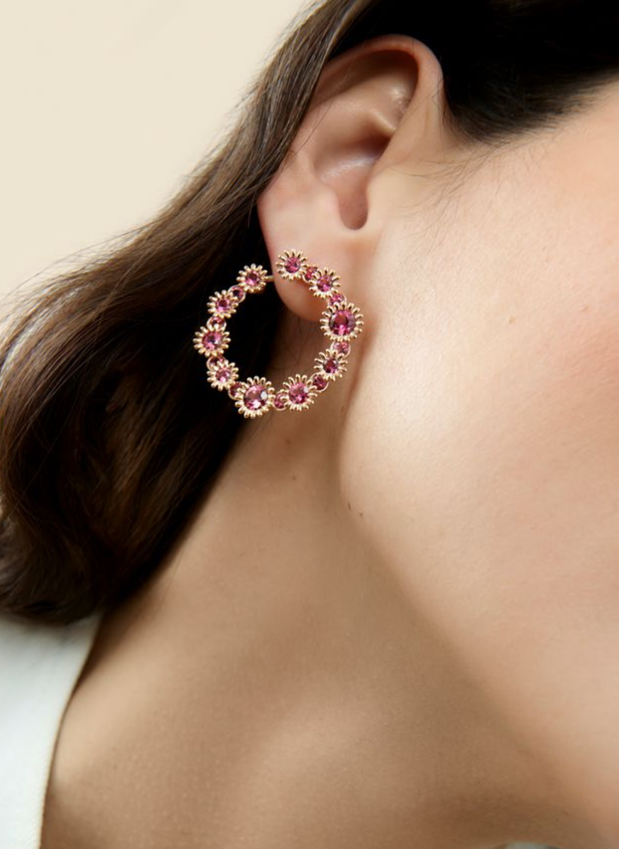 "Poppy" Pink Tourmaline Forward-Facing Hoops - Selim Mouzannar