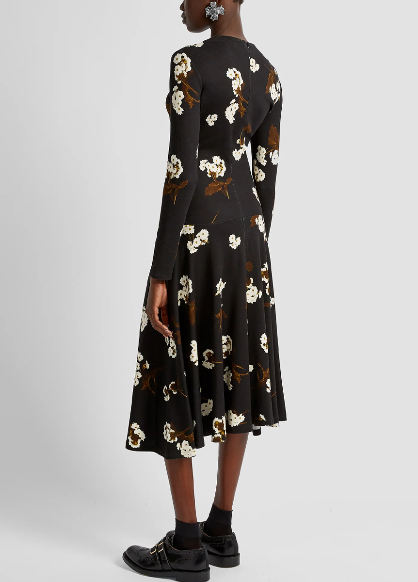 Long Sleeve Draped Garden Jersey Dress - Erdem