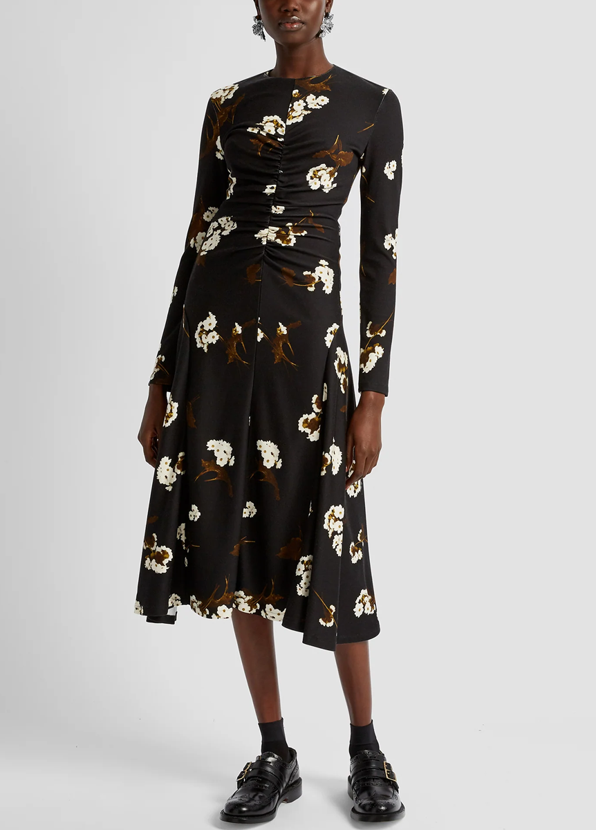 Long Sleeve Draped Garden Jersey Dress - Erdem