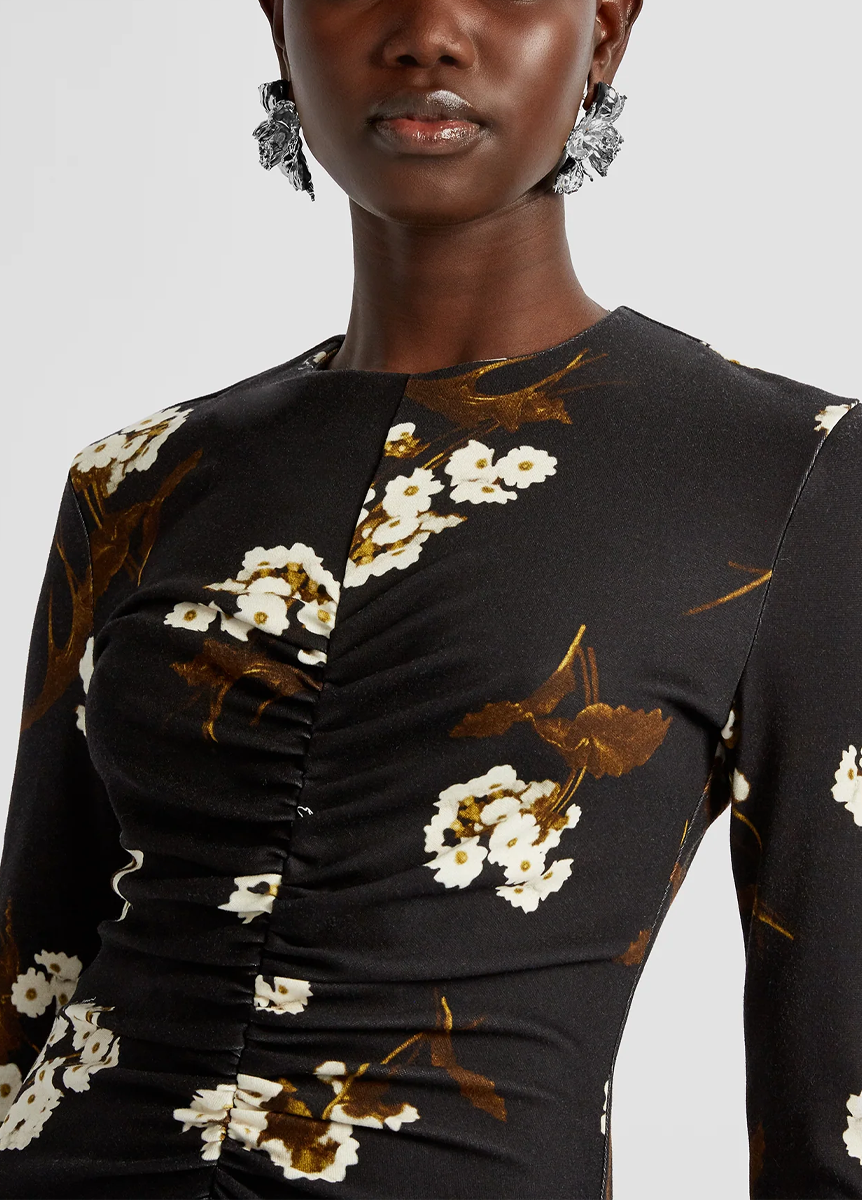 Long Sleeve Draped Garden Jersey Dress - Erdem