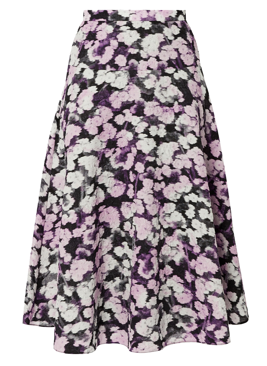 A-Line Matelasse Floral Midi Skirt