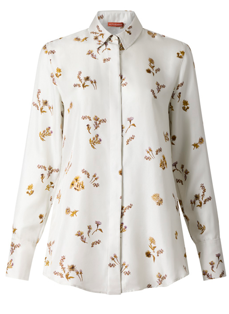Chika Shirt in Macadamia Shibori Flower Print