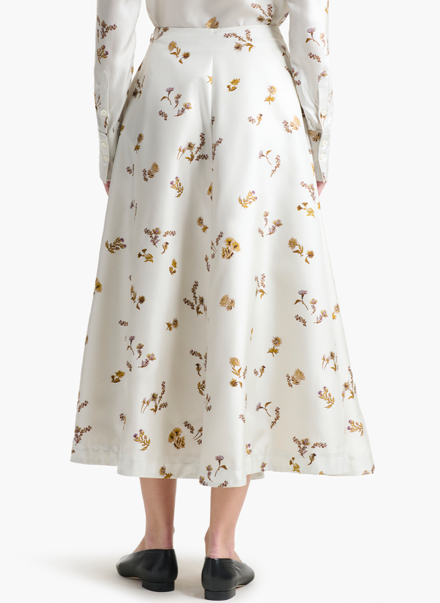Varda Skirt in Silk Macadamia Shibori Flower Print - Altuzarra