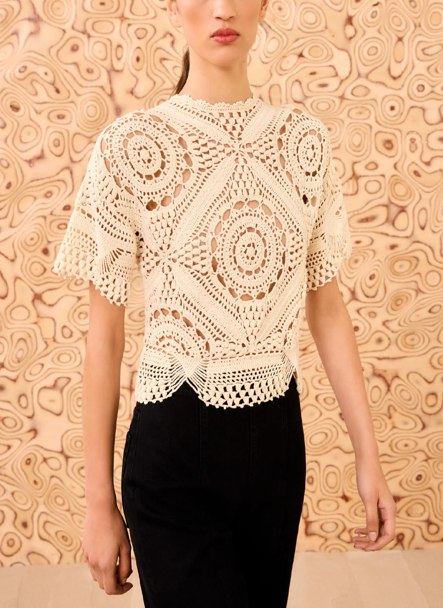 Maddalena Short Sleeve Hand Crochet Top