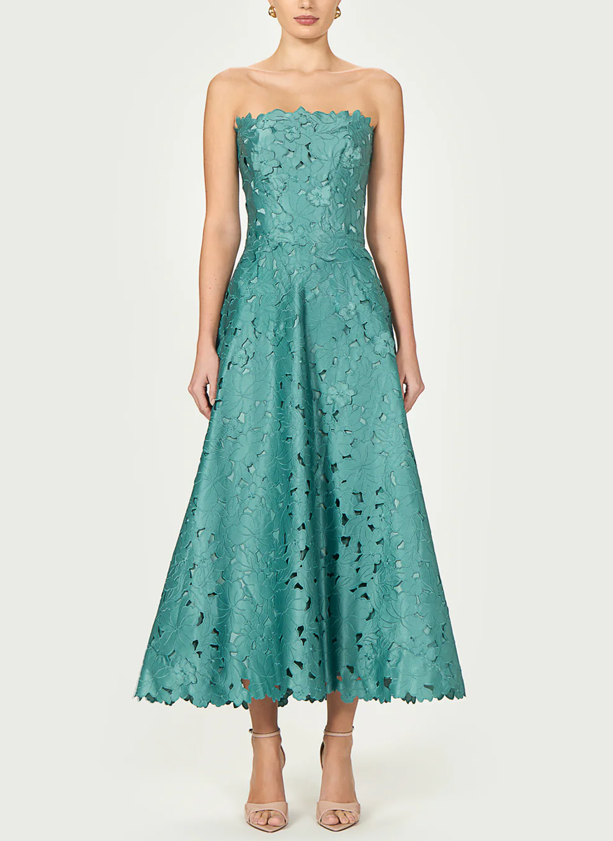 Vella Floral-Cut Lace Strapless Dress