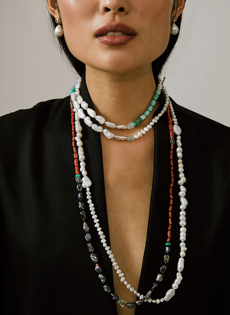 Cabana Necklace, Turquoise and Pearl