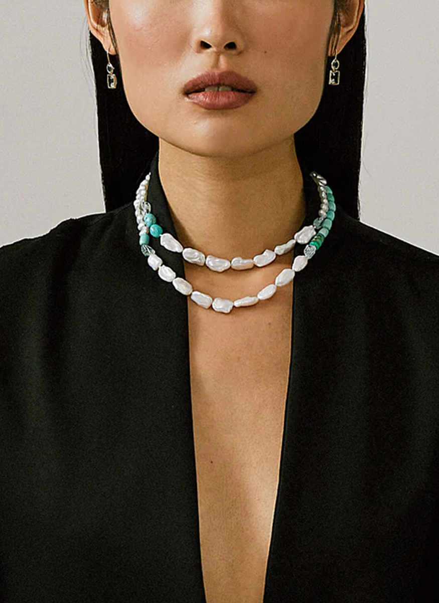 Cabana Necklace, Turquoise and Pearl - Lizzie Fortunato