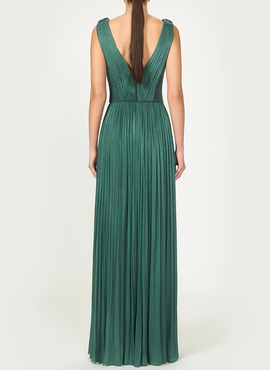 Anilia Lurex Georgette Plunge Neckline Gown - Costarellos