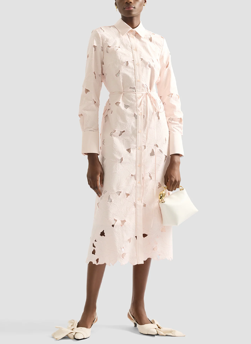 Floral Cutwork Long Sleeve Midi Dress