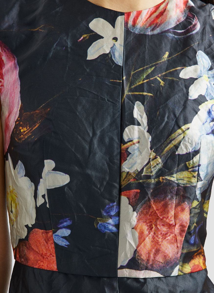 Floral Print Textured Satin Sleeveless Midi Dress - Erdem