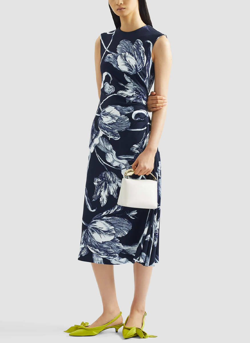 Floral Print Ponte Jersey Sleeveless Midi Dress