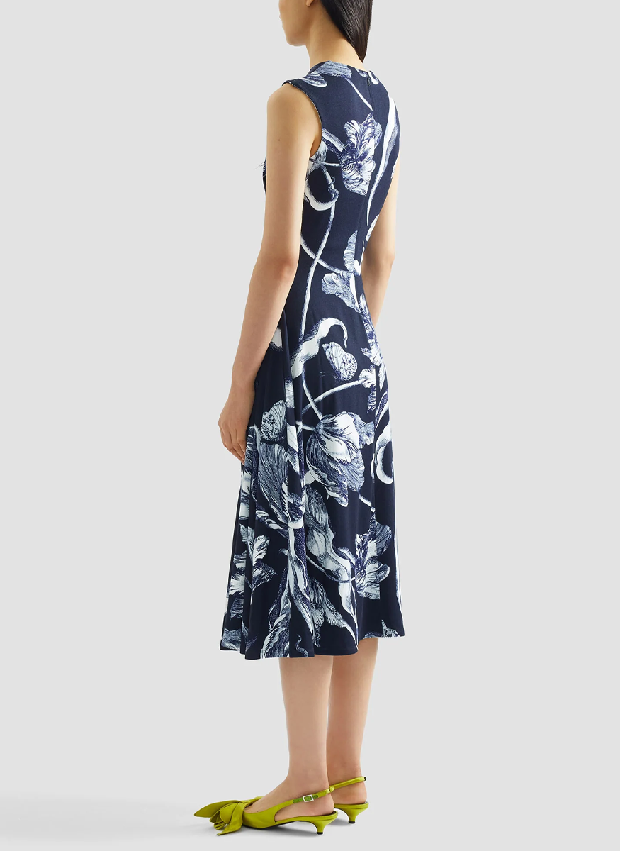 Floral Print Ponte Jersey Sleeveless Midi Dress - Erdem