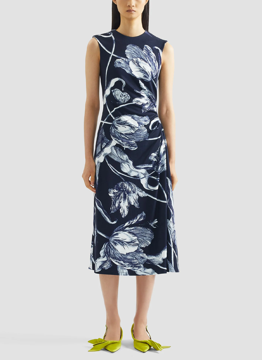 Floral Print Ponte Jersey Sleeveless Midi Dress - Erdem