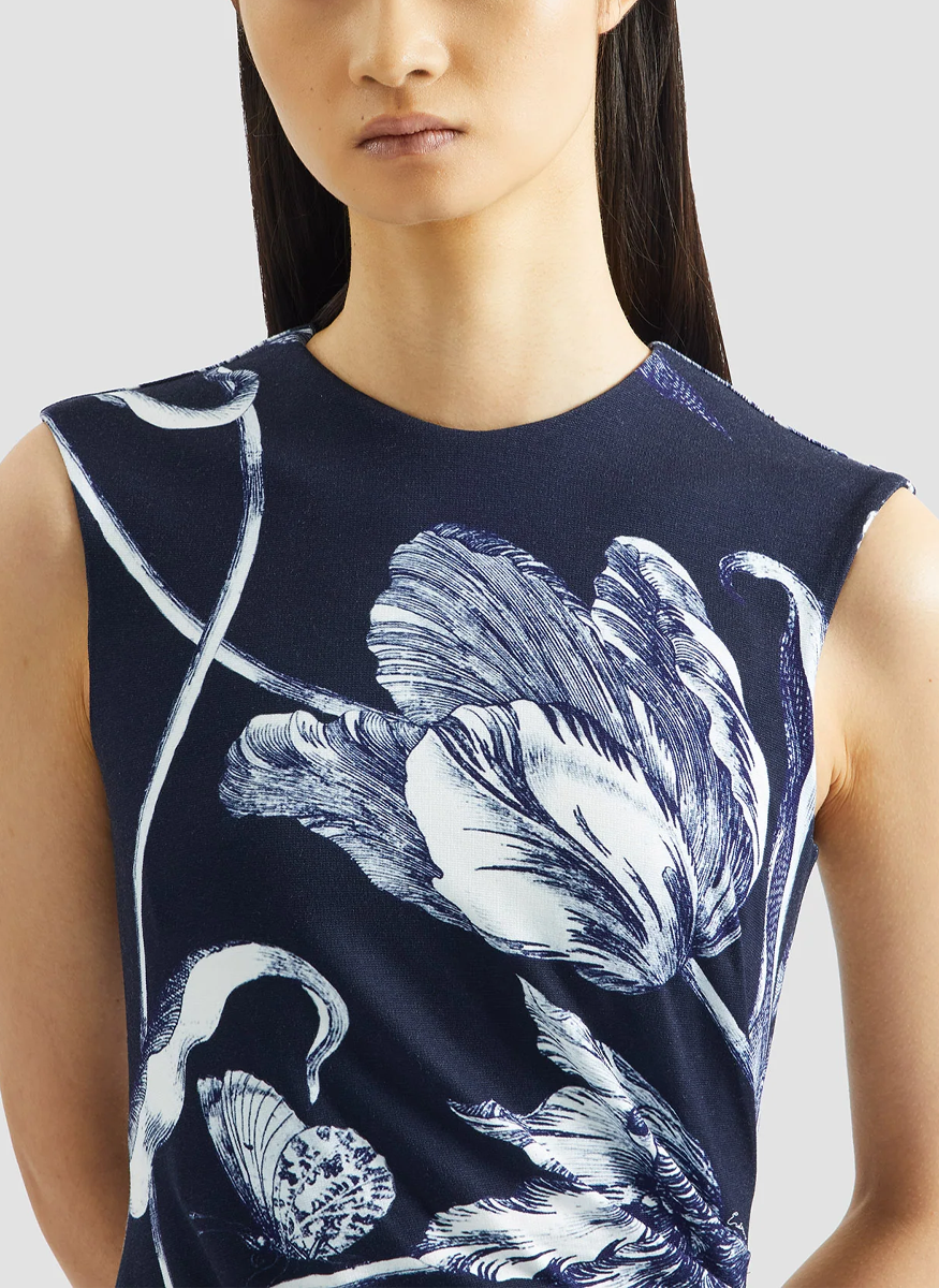 Floral Print Ponte Jersey Sleeveless Midi Dress - Erdem