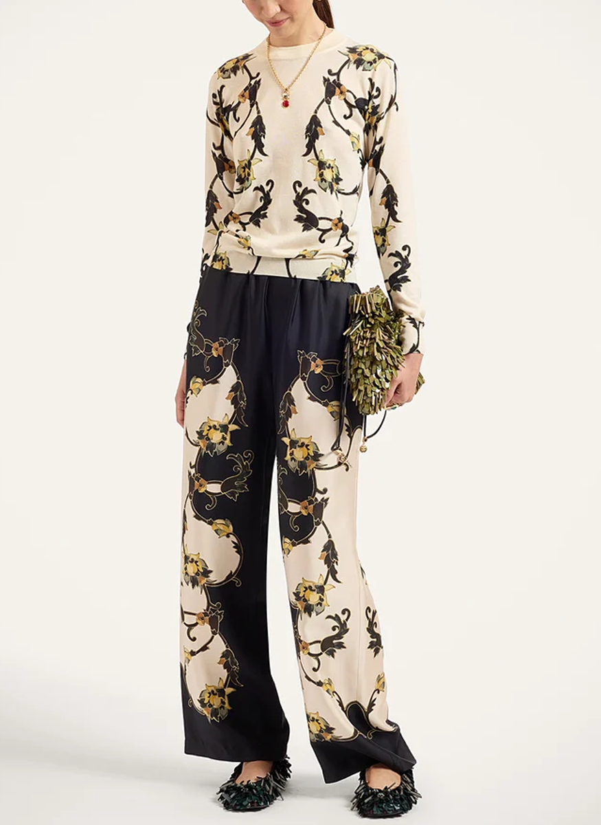Silky Crew Neck Buttercup Placée White in Silk Cashmere Blend - La DoubleJ