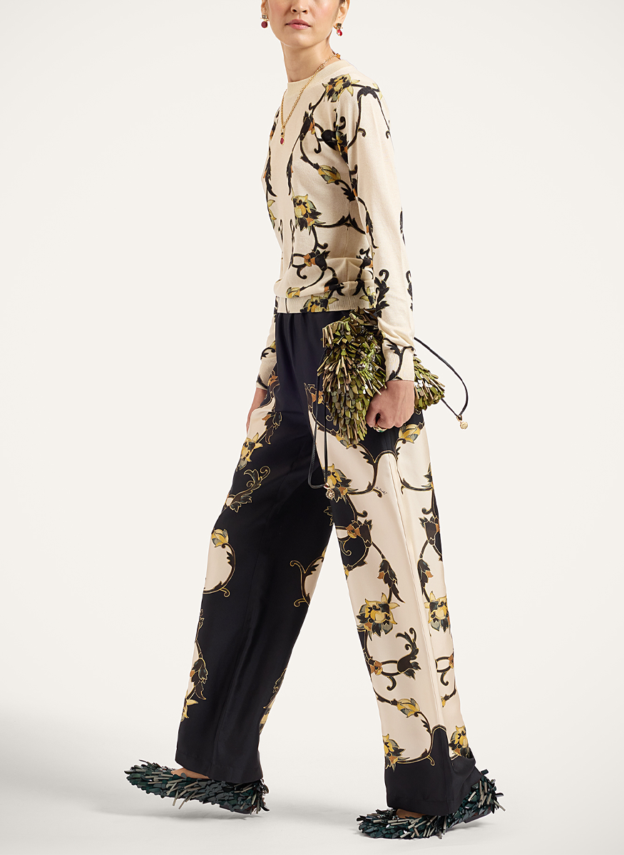 Silky Crew Neck Buttercup Placée White in Silk Cashmere Blend - La DoubleJ