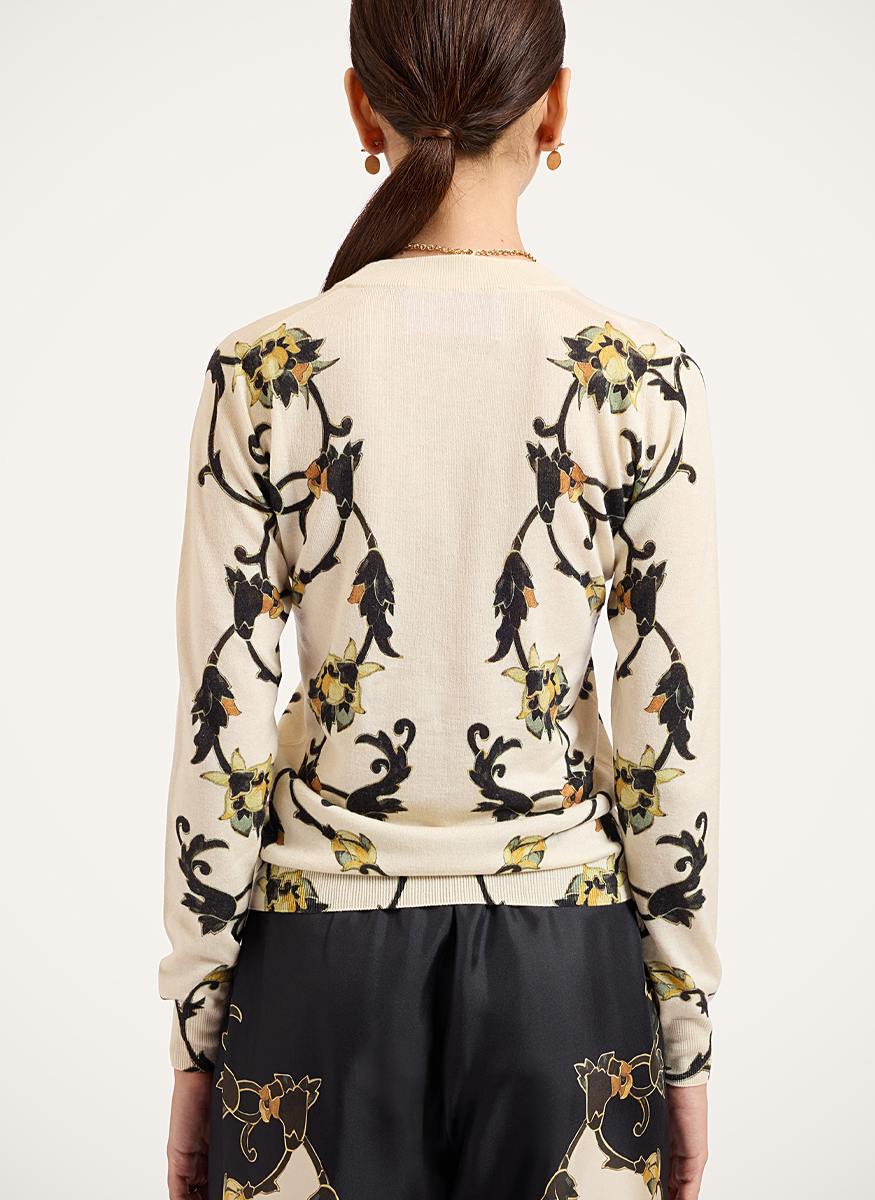 Silky Crew Neck Buttercup Placée White in Silk Cashmere Blend - La DoubleJ
